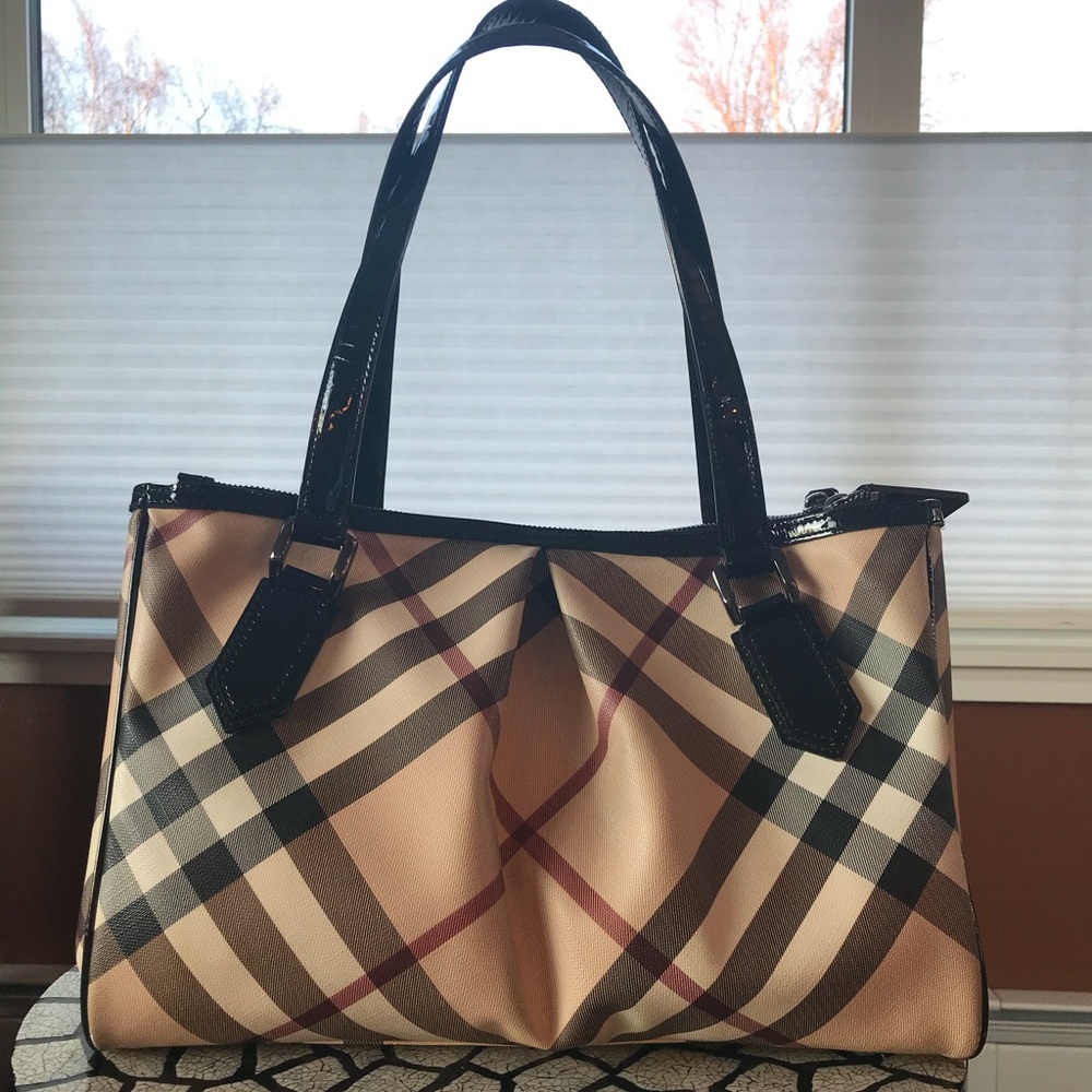 Authentic Burberry Supernova Check canvas tote bag
